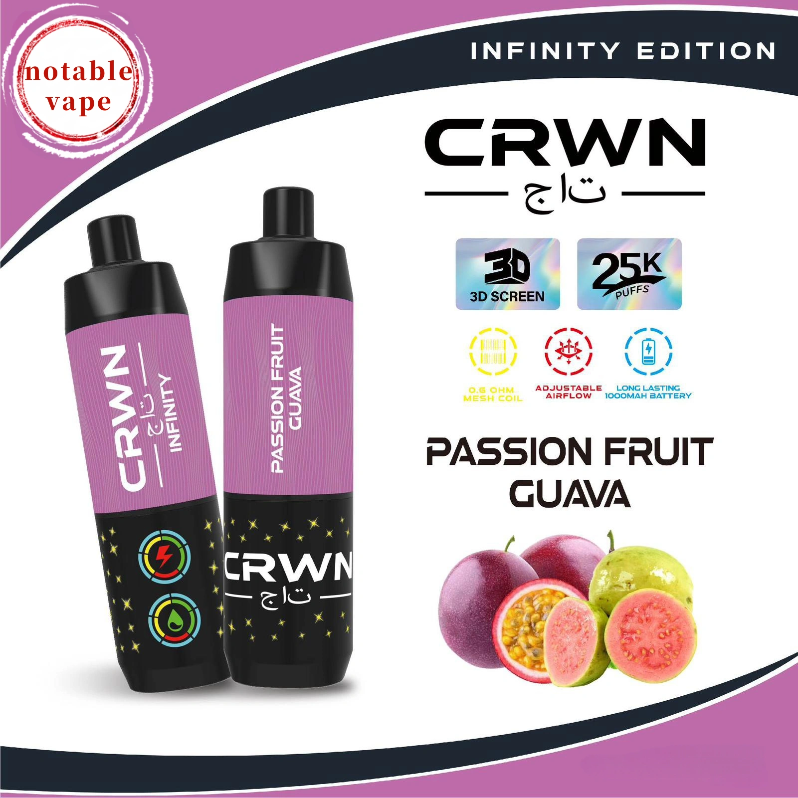 cbdb35_c8131ba4efca46a78f4bfbeb8dc4a703mv2.webp Crwn Infinity – Passion Fruit Guava – 25,000 - Image 1